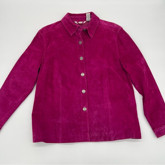 NWOT Gorgeous French Laundry Fuchsia Leather Button Up Jacket – Size Large - Picture 2 of 14